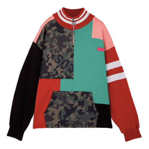 PATCHWORK HALF ZIP SWEATSHIRT